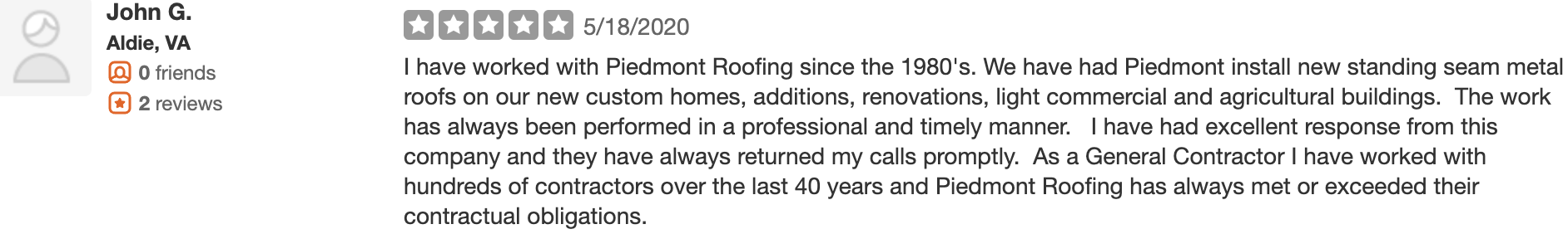 Piedmont Roofing Reviews